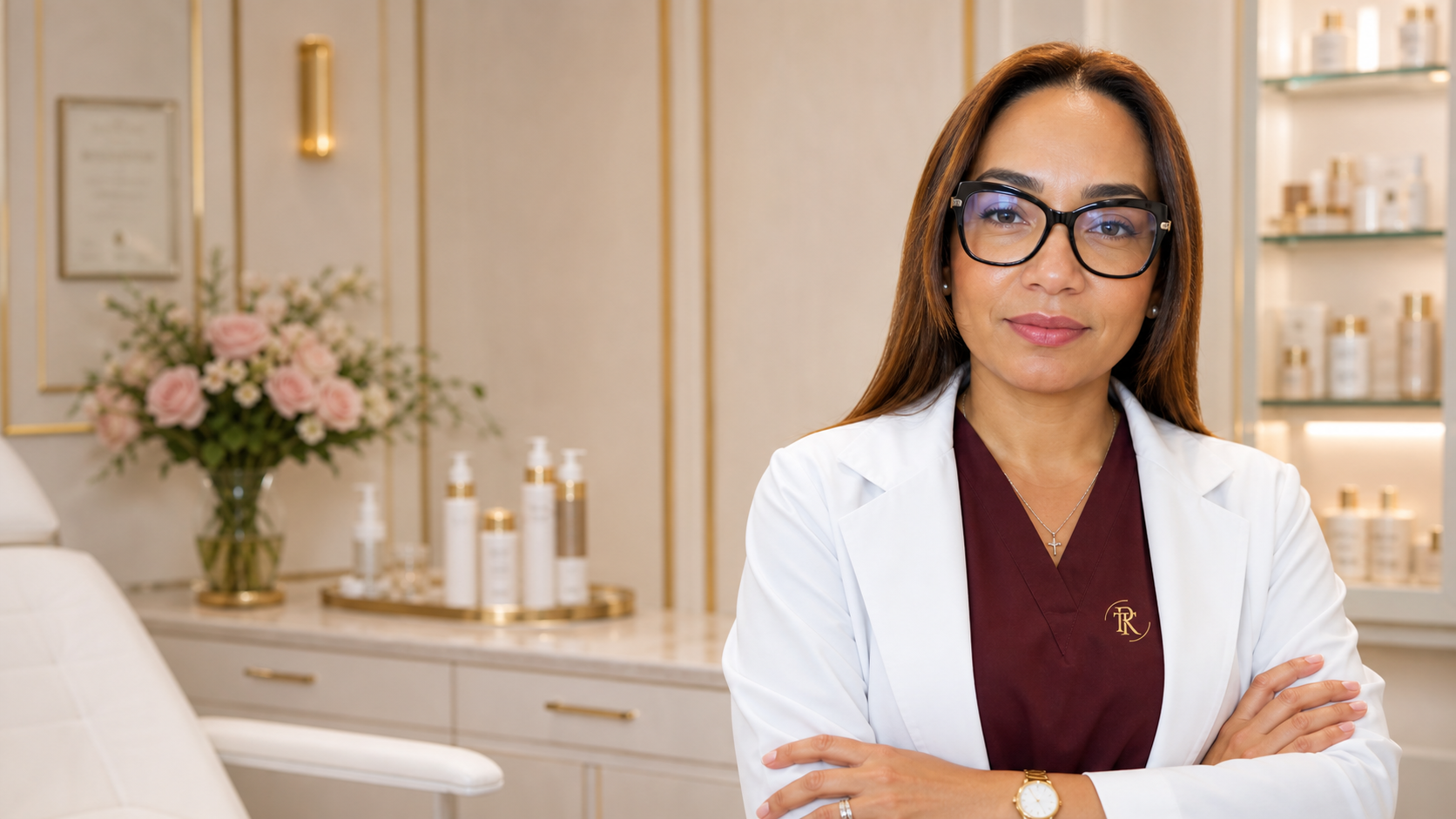 Rafaela Thomé aesthetic nurse in a white clinical coat